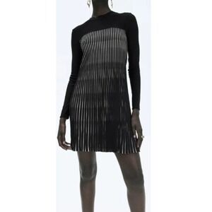 Black Long-Sleeve Fringe Shift Dress